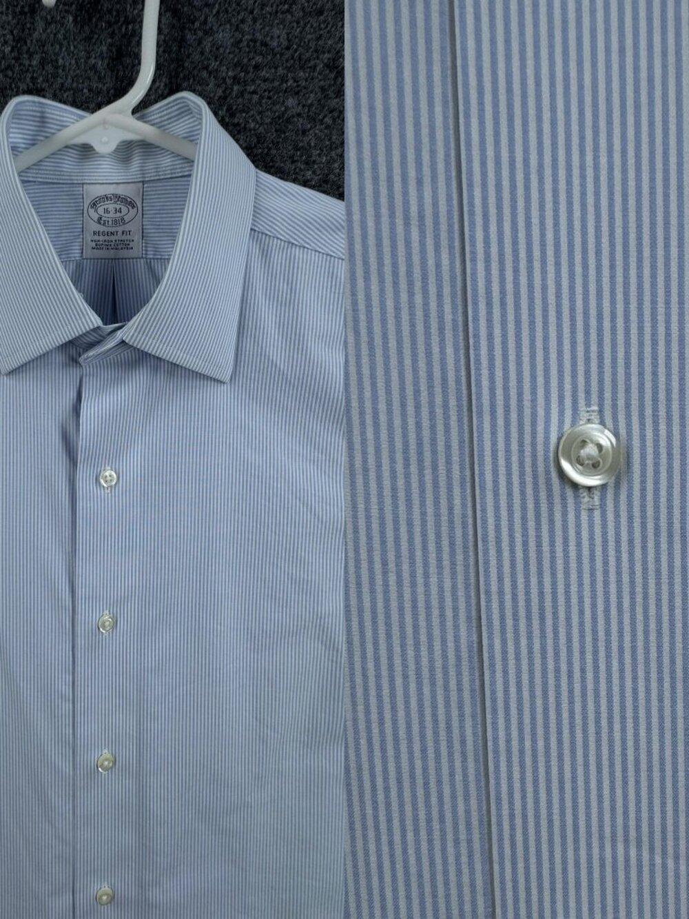 Brooks Brothers Striped Cotton Spandex Regent Non-Iron Mens Supima Blue White